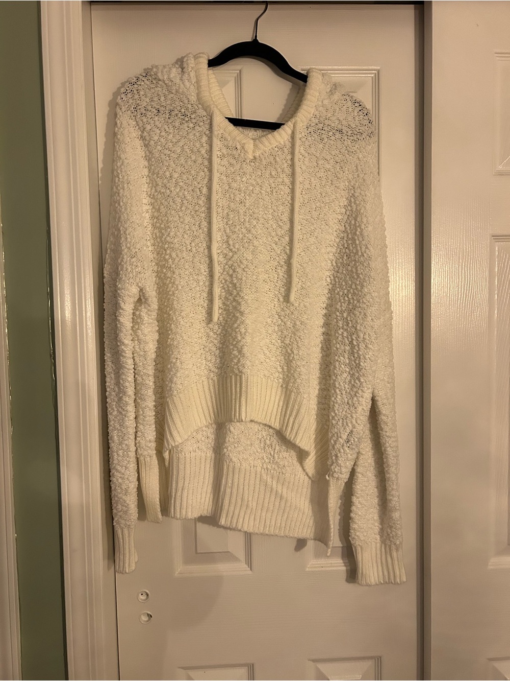 POL Cream Textured Hooded Pullover Sweater